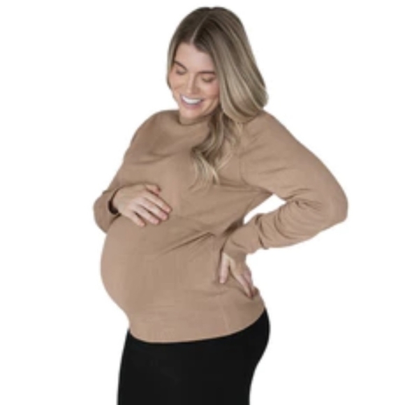 Kindred Bravely Medium Classic Nursing and Maternity Turtleneck in Camel - Picture 6 of 6